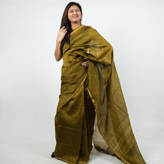 Mehendi Green Color Chanderi Silk Saree with Unstitched Blouse Piece