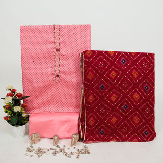 Premium Cotton Suit with gotaa patti work on neck and Bandhini dupatta