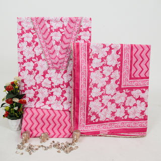 Pink Color Pure Cotton Office Wear Suit Fabric with V neck embroidery