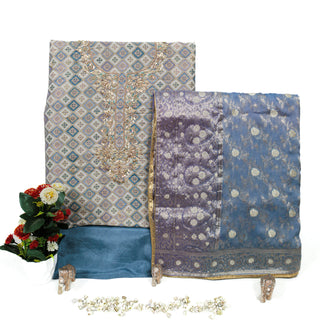 Mauve Color Silk Party Wear Designer Suit fabric with silk dupatta