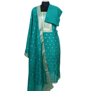 Sea Green Color Party Wear Dola Silk Suit Fabric with Banarasi Dupatta
