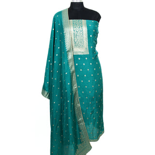 Sea Green Color Party Wear Dola Silk Suit Fabric with Banarasi Dupatta