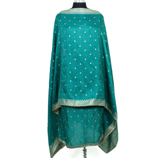 Sea Green Color Party Wear Dola Silk Suit Fabric with Banarasi Dupatta
