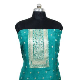Sea Green Color Party Wear Dola Silk Suit Fabric with Banarasi Dupatta