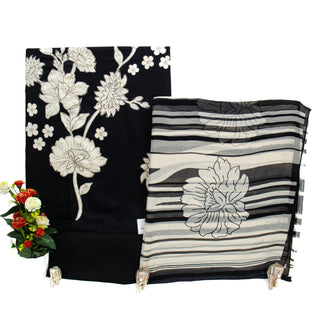 Black Digital Print Floral Cotton Office Wear Suit