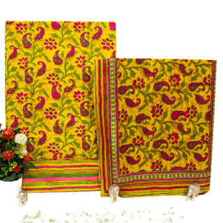 Yellow Sanganeri Handblock Print Cotton Casual Wear Suit Fabric
