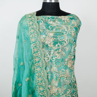 Sea Green Silk Party Wear Designer Suit fabric with soft organza dupatta
