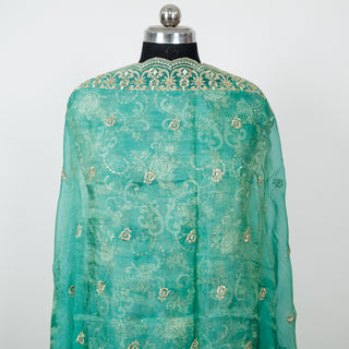 Sea Green Silk Party Wear Designer Suit fabric with soft organza dupatta