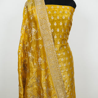 Mustard Crushed Shimmer Party Wear Designer Suit fabric with dupatta