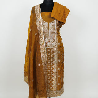 Mustard Color Crushed Shimmer Party Wear Designer Suit fabric with dupatta