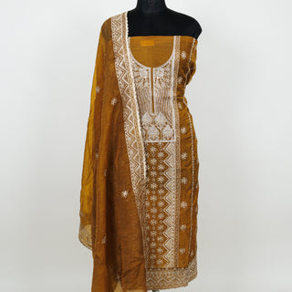 Mustard Color Crushed Shimmer Party Wear Designer Suit fabric with dupatta