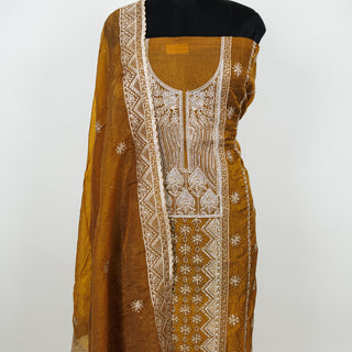Mustard Color Crushed Shimmer Party Wear Designer Suit fabric with dupatta