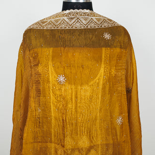 Mustard Color Crushed Shimmer Party Wear Designer Suit fabric with dupatta
