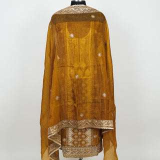 Mustard Color Crushed Shimmer Party Wear Designer Suit fabric with dupatta