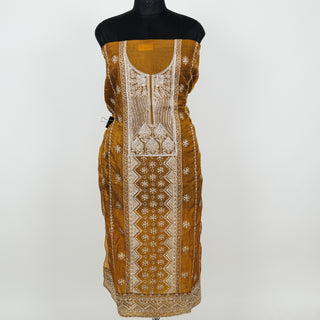 Mustard Color Crushed Shimmer Party Wear Designer Suit fabric with dupatta