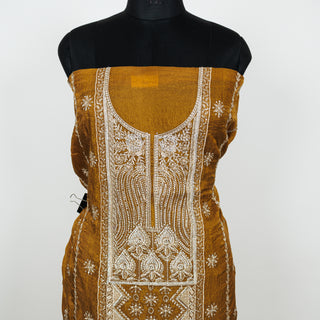 Mustard Color Crushed Shimmer Party Wear Designer Suit fabric with dupatta