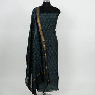 Dark Green Handblock Maheshwari Suit Material with Maheshwari Dupatta