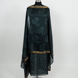 Dark Green Handblock Maheshwari Suit Material with Maheshwari Dupatta
