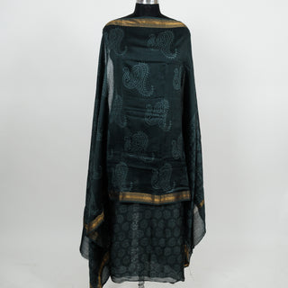 Dark Green Handblock Maheshwari Suit Material with Maheshwari Dupatta