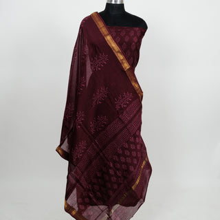 Dark Red Handblock Maheshwari Suit Material with Maheshwari Dupatta