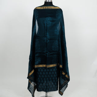Dark Blue Handblock Maheshwari Suit Material with Maheshwari Dupatta