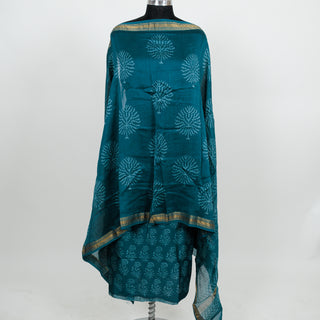 Blue Handblock Maheshwari Suit Material with Maheshwari Dupatta
