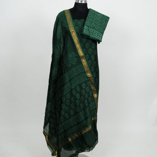 Green Handblock Maheshwari Suit Material with Maheshwari Dupatta