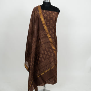 Brown Handblock Maheshwari Suit Material with Maheshwari Dupatta