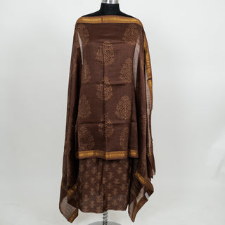 Brown Handblock Maheshwari Suit Material with Maheshwari Dupatta