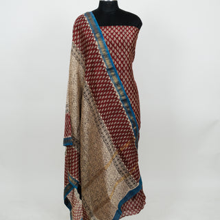Red Handblock Maheshwari Suit Material with Maheshwari Dupatta