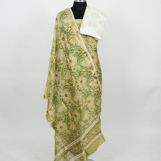 Pista Green Handblock Maheshwari Suit Material with Maheshwari Dupatta