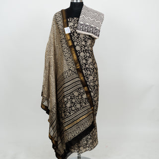 Black Handblock Maheshwari Suit Material with Maheshwari Dupatta