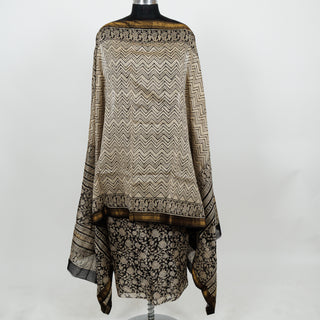 Black Handblock Maheshwari Suit Material with Maheshwari Dupatta