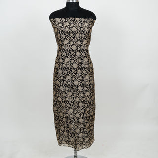 Black Handblock Maheshwari Suit Material with Maheshwari Dupatta