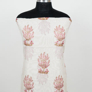 White Handblock Chanderi Suit Material with Chanderi Dupatta