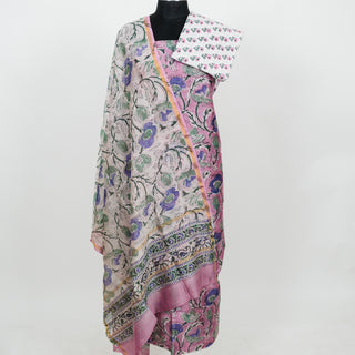 Pink Handblock Chanderi Suit Material with Chanderi Dupatta