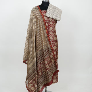 Red Handblock Chanderi Suit Material with Chanderi Dupatta