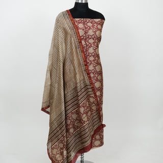 Red Handblock Chanderi Suit Material with Chanderi Dupatta