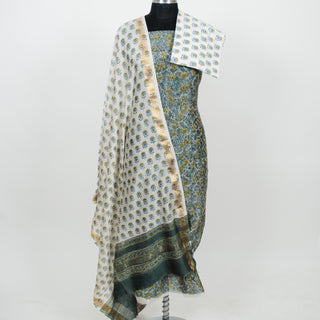 Green Handblock Maheshwari Suit Material with Maheshwari Dupatta