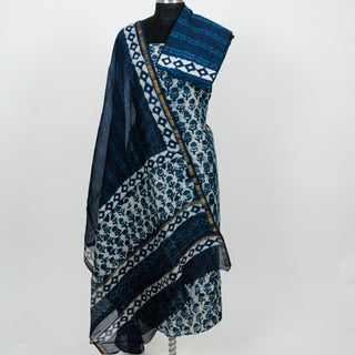 Blue Indigo Handblock Chanderi Suit Material with Chanderi Dupatta