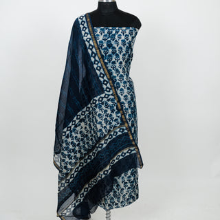 Blue Indigo Handblock Chanderi Suit Material with Chanderi Dupatta
