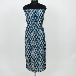 Blue Indigo Handblock Chanderi Suit Material with Chanderi Dupatta