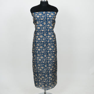 Blue Handblock Chanderi Suit Material with Chanderi Dupatta