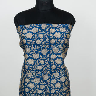 Blue Handblock Chanderi Suit Material with Chanderi Dupatta