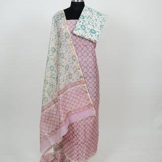 Pink Handblock Chanderi Suit Material with Chanderi Dupatta