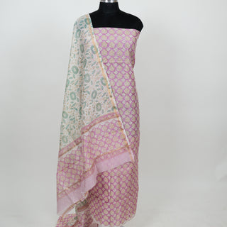 Pink Handblock Chanderi Suit Material with Chanderi Dupatta