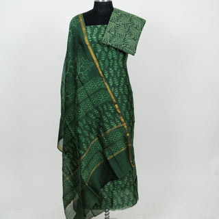 Green Handblock Chanderi Suit Material with Chanderi Dupatta