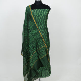 Green Handblock Chanderi Suit Material with Chanderi Dupatta