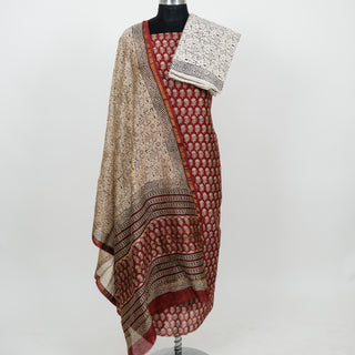 Red Handblock Chanderi Suit Material with Chanderi Dupatta