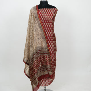 Red Handblock Chanderi Suit Material with Chanderi Dupatta